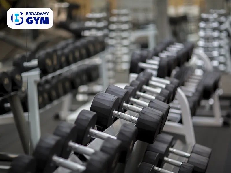 Rows of Dumbbells in Broadway Gym